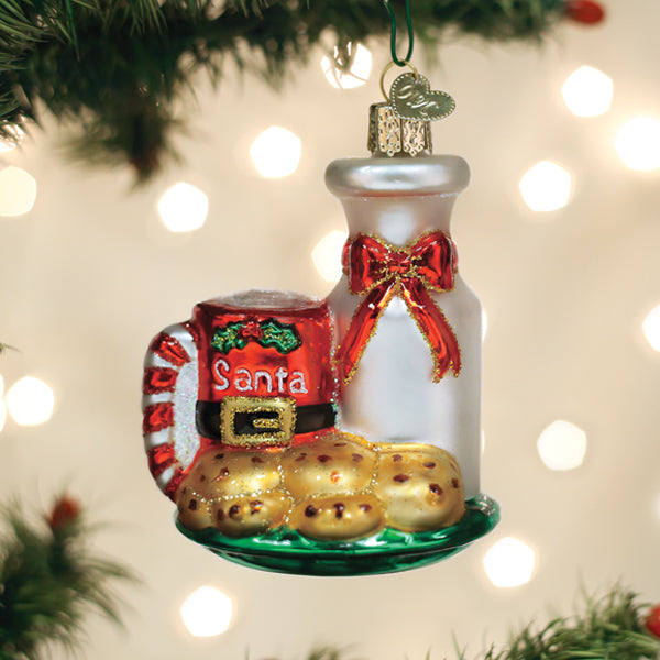 Old World Christmas Santa's Milk & Cookies Ornament - hand-blown glass Christmas tree ornament