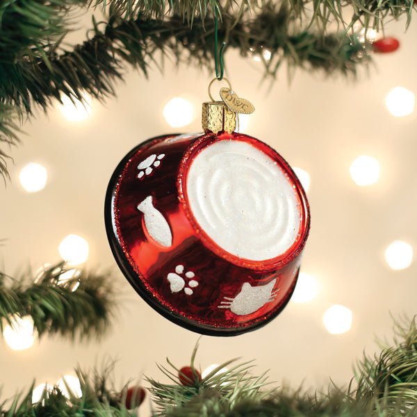Old World Christmas Kitty Bowl Ornament - hand-blown glass Christmas tree ornament
