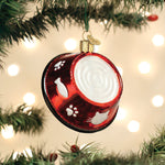 Old World Christmas Kitty Bowl Ornament - hand-blown glass Christmas tree ornament
