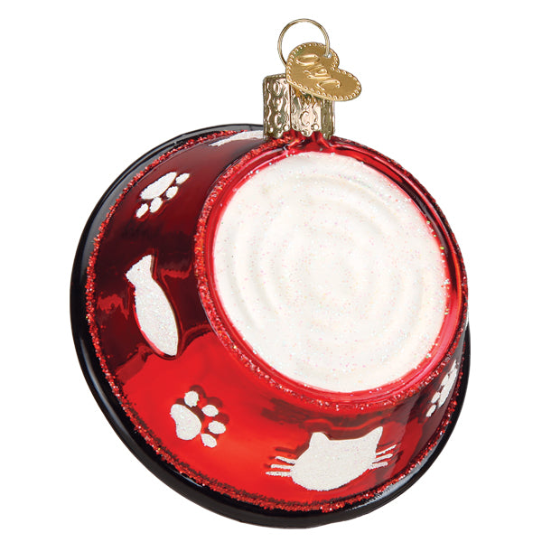 Old World Christmas Kitty Bowl Ornament - hand-blown glass Christmas tree ornament (view 3)