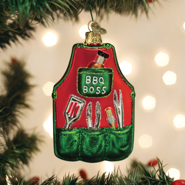 Old World Christmas BBQ Apron Ornament - hand-blown glass Christmas tree ornament