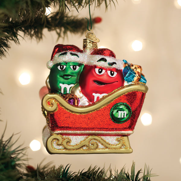 Old World Christmas M&M'S In Sleigh Ornament - hand-blown glass Christmas tree ornament