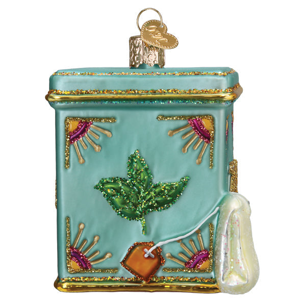 Old World Christmas Tea Tin Ornament - hand-blown glass Christmas tree ornament (view 5)