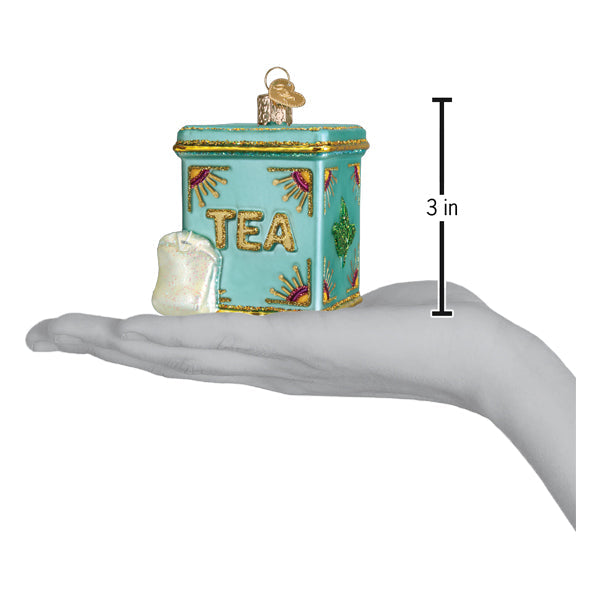 Old World Christmas Tea Tin Ornament - hand-blown glass Christmas tree ornament (view 6)