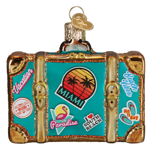 Old World Christmas Miami Suitcase Ornament - hand-blown glass Christmas tree ornament (view 3)