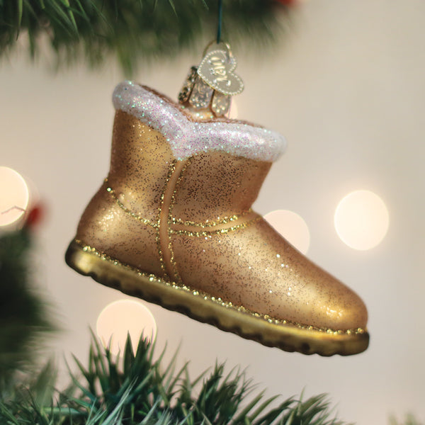 Old World Christmas Sheepskin Boot Ornament - hand-blown glass Christmas tree ornament