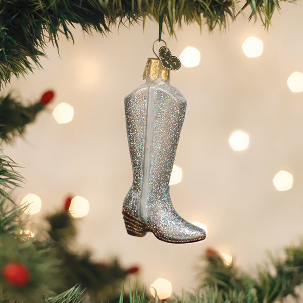 Old World Christmas Glittered Boot Ornament - hand-blown glass Christmas tree ornament