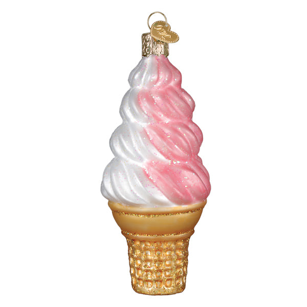Old World Christmas Strawberry Swirl Soft Serve Ornament - hand-blown glass Christmas tree ornament (view 2)
