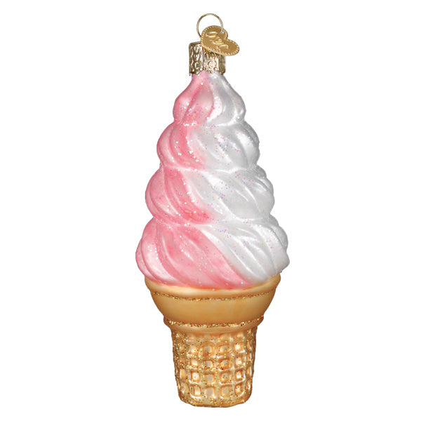 Old World Christmas Strawberry Swirl Soft Serve Ornament - hand-blown glass Christmas tree ornament (view 3)