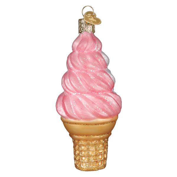 Old World Christmas Strawberry Swirl Soft Serve Ornament - hand-blown glass Christmas tree ornament (view 4)