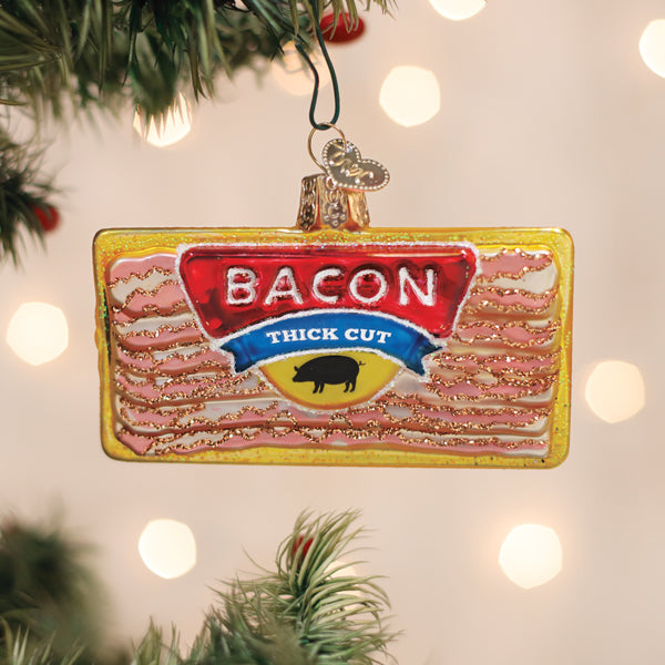 Old World Christmas Pack Of Bacon Ornament - hand-blown glass Christmas tree ornament