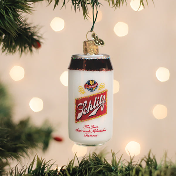 Old World Christmas Schlitz Beer Can Ornament - hand-blown glass Christmas tree ornament