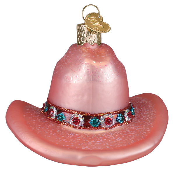 Old World Christmas Cowgirl Hat Ornament - hand-blown glass Christmas tree ornament (view 3)