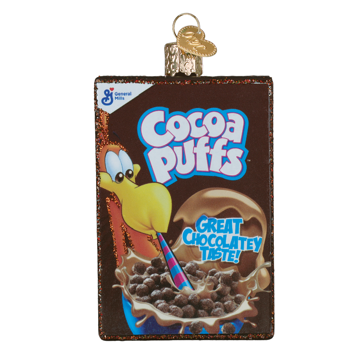 Old World Christmas Cocoa Puffs Box Ornament - hand-blown glass Christmas tree ornament (view 3)