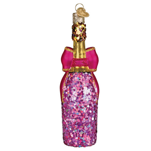 Old World Christmas Bottle With Bow Ornament - hand-blown glass Christmas tree ornament (view 3)