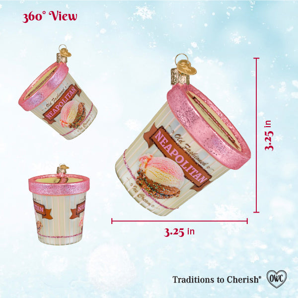 Old World Christmas Neapolitan Ice Cream Pint Ornament - hand-blown glass Christmas tree ornament (view 6)