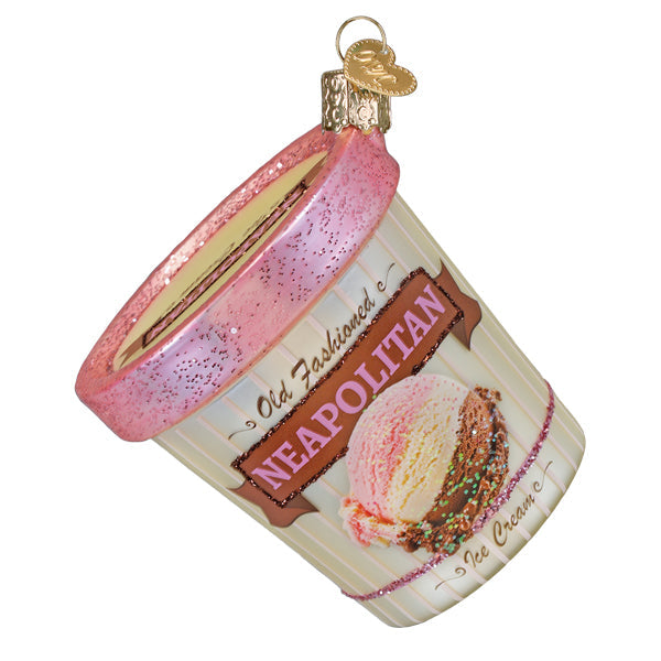Old World Christmas Neapolitan Ice Cream Pint Ornament - hand-blown glass Christmas tree ornament (view 3)