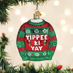Old World Christmas Yippee Ki Yay Sweater Ornament - hand-blown glass Christmas tree ornament