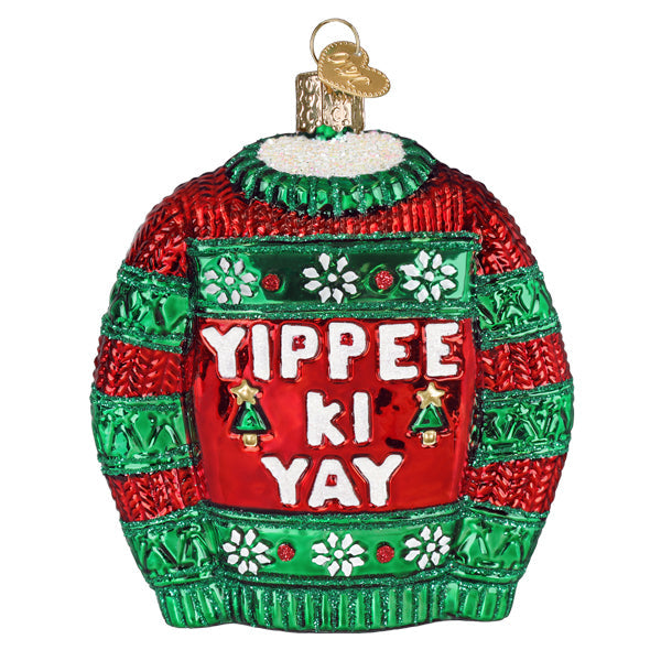 Old World Christmas Yippee Ki Yay Sweater Ornament - hand-blown glass Christmas tree ornament (view 2)