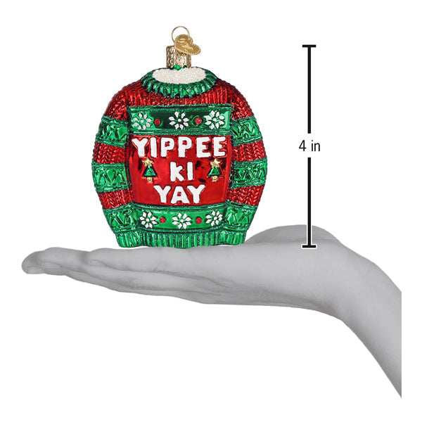 Old World Christmas Yippee Ki Yay Sweater Ornament - hand-blown glass Christmas tree ornament (view 5)