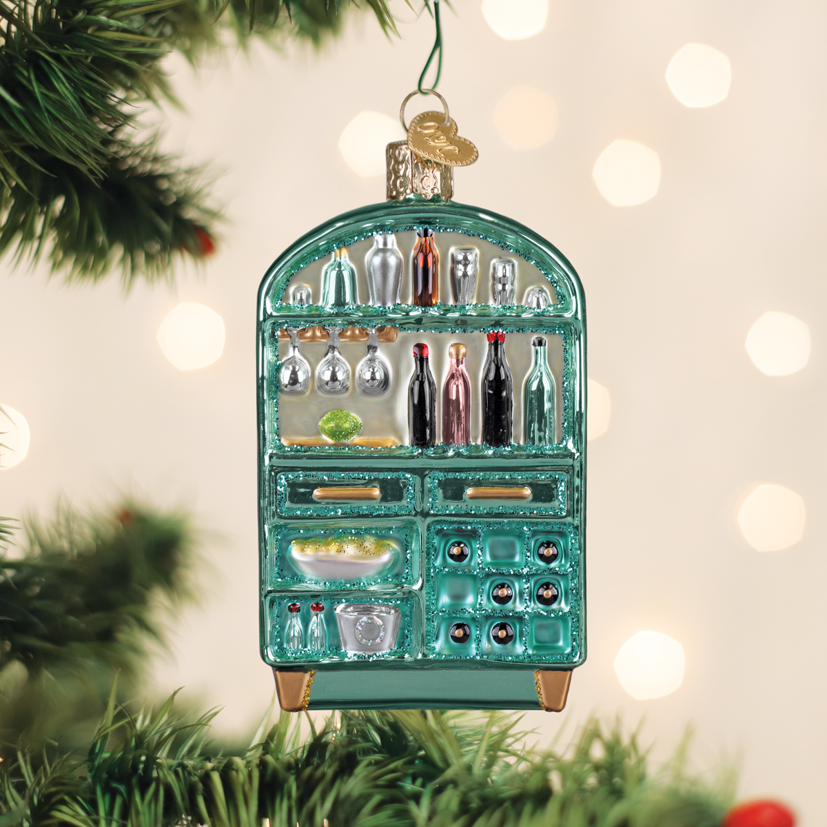 Old World Christmas Cabinet Of Cheers Ornament - hand-blown glass Christmas tree ornament