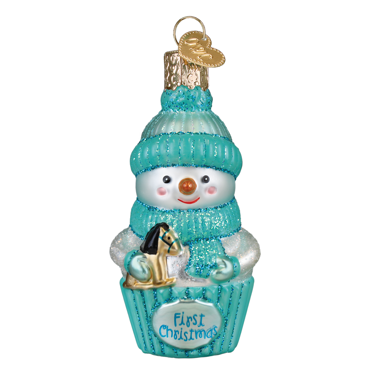 Old World Christmas Snow Baby Cupcake Boy Ornament - hand-blown glass Christmas tree ornament (view 2)