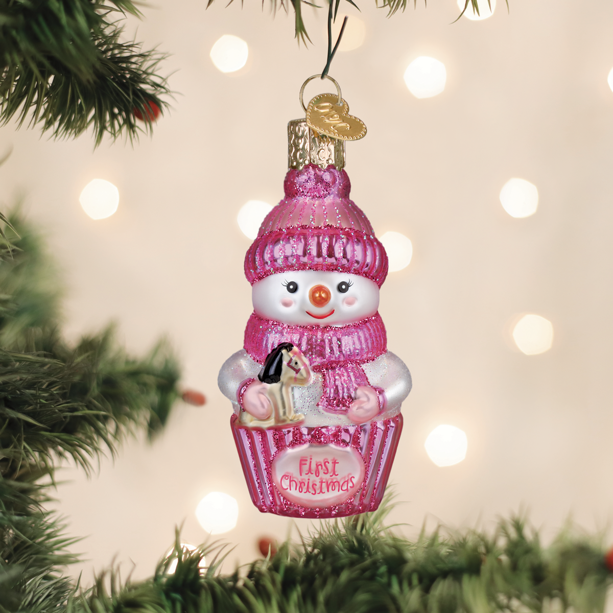 Old World Christmas Snow Baby Cupcake Girl Ornament - hand-blown glass Christmas tree ornament
