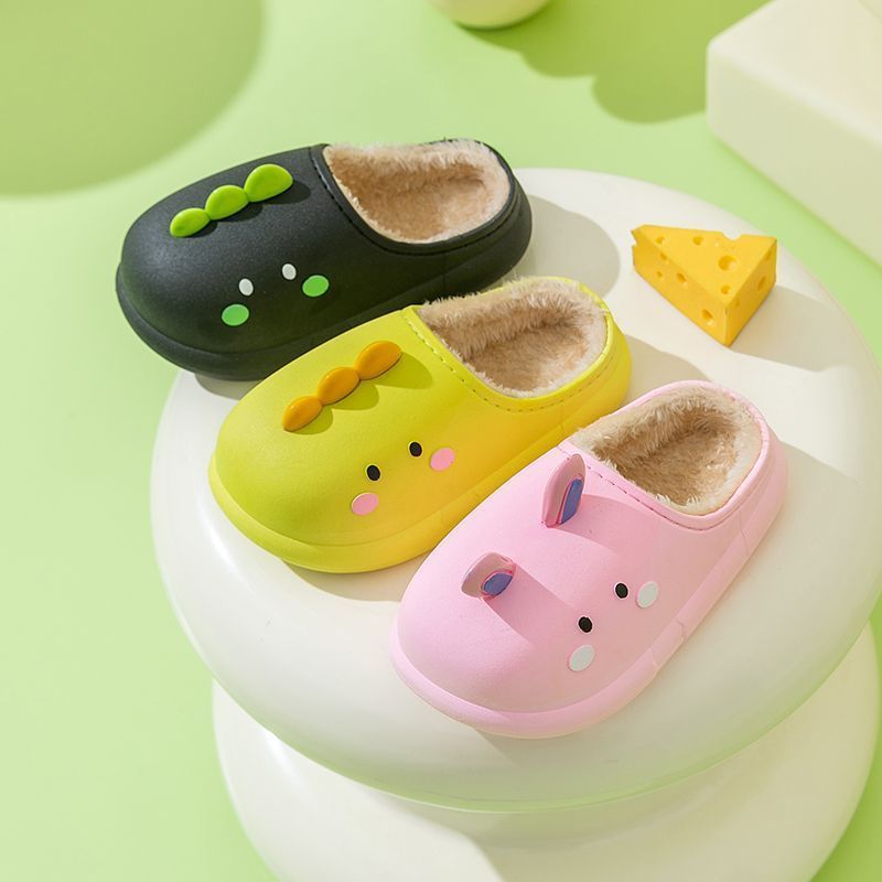 Children's Winter Fleece Lined Thermal Soft Bottom Waterproof Non Slip Outdoor Cotton Slippers - Cindi Book