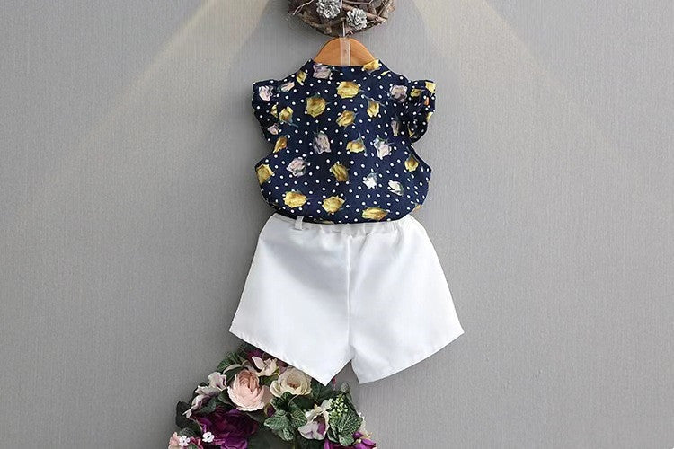Girls Chiffon Sleeveless Flower Printed Two-piece Suit - Cindi Book