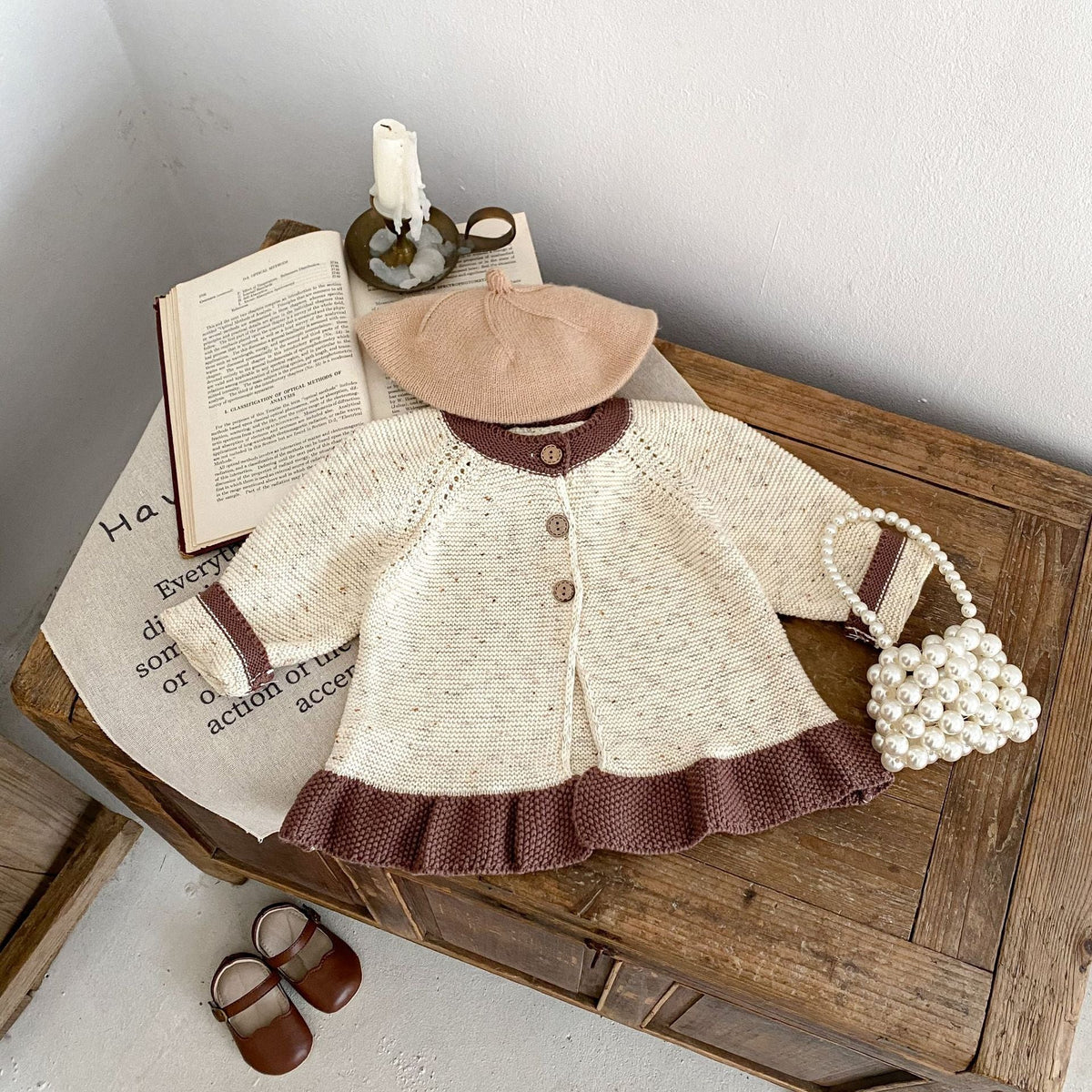 Baby Dot Yarn Ruffled Knitted Cardigan Coat Knitted Bell-bottom Pants - Cindi Book