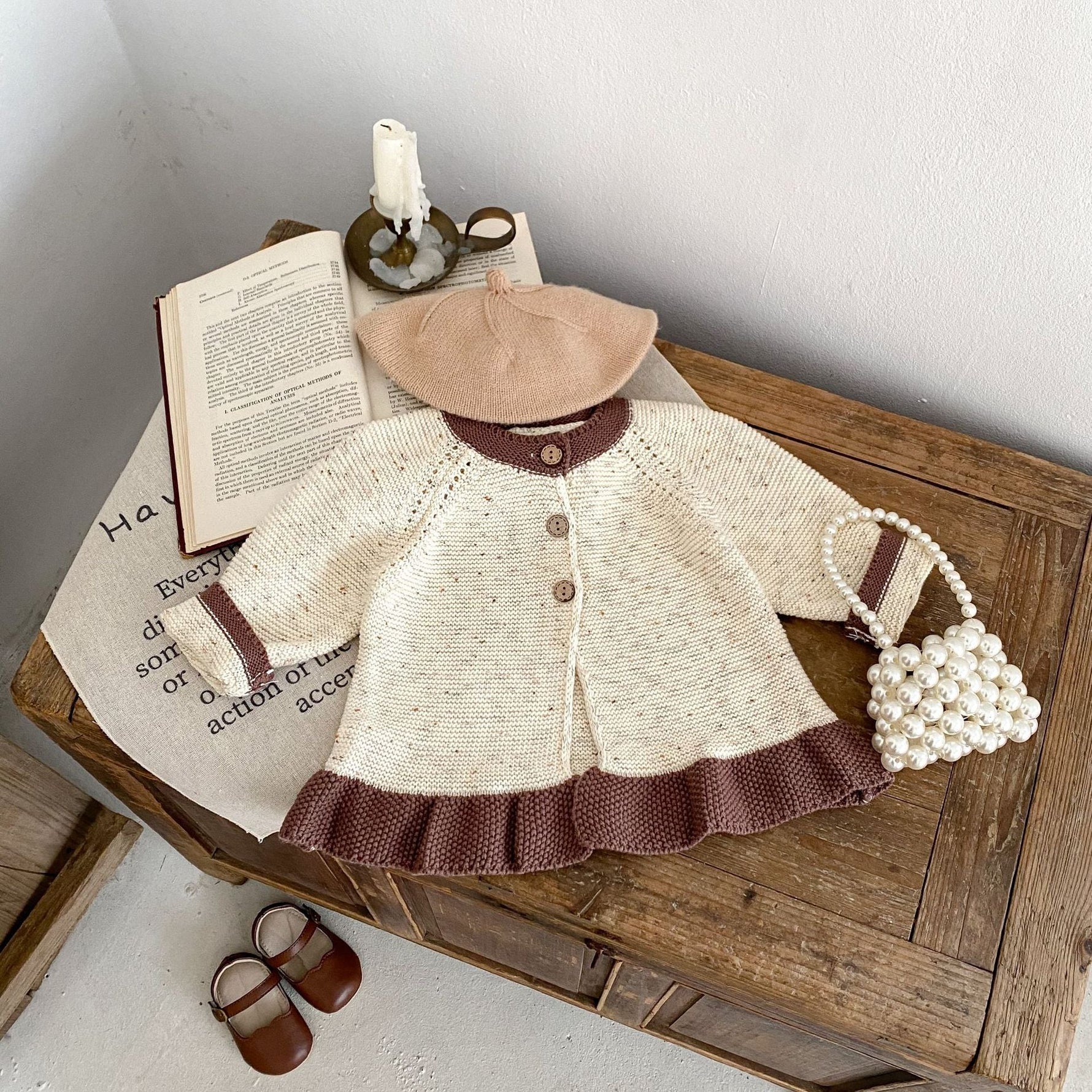 Baby Dot Yarn Ruffled Knitted Cardigan Coat Knitted Bell-bottom Pants - Cindi Book