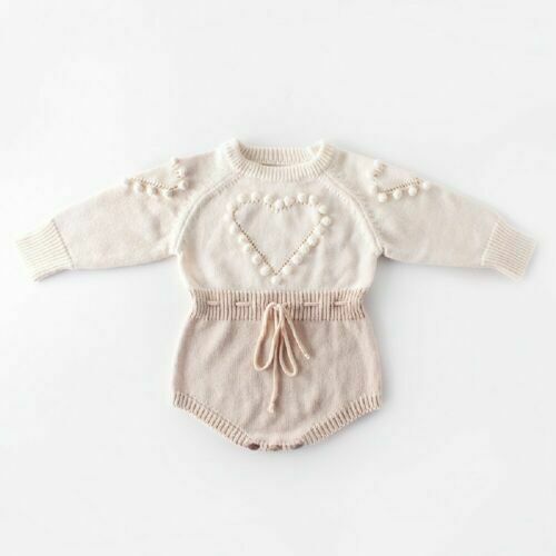 Baby Infant Handmade Love Sweater Knitted Wool Long Sleeve Bodysuit - Cindi Book