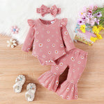 Children's Printed Top Bell-bottom Pants Hair Band Set - Cindi Book