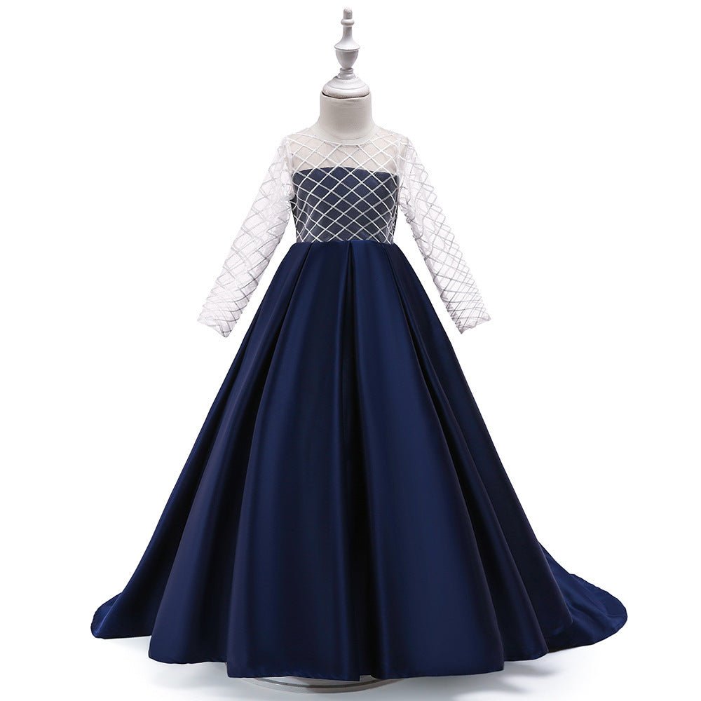 Mesh Long Sleeve Trailing Girls' Dress - Cindi Book