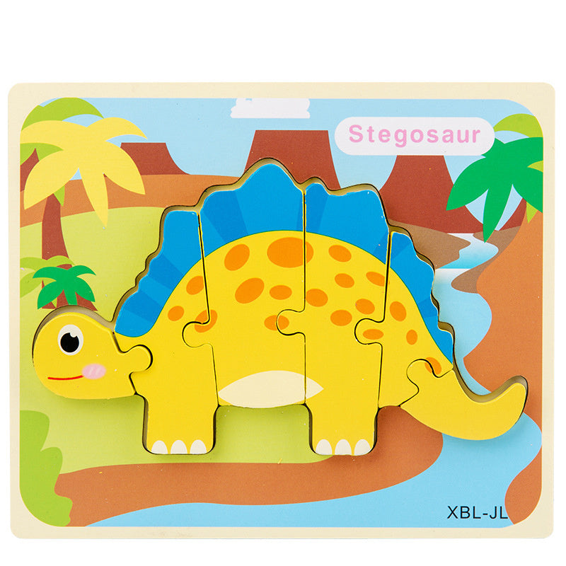 Baby Wooden Cartoon Dinosaur 3D Puzzle Jigsaw for Kids Montessori Early Learning Educational Puzzle Toys - Cindi Book