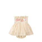 Towel Embroidery Mesh Slip Dress Bowknot Headband Two-piece Set - Cindi Book