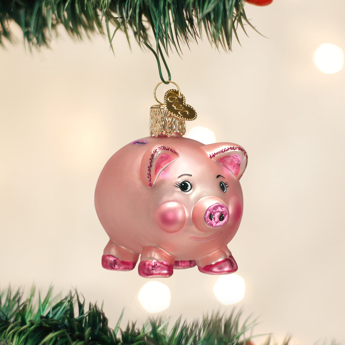 Old World Christmas Piggy Bank Ornament - hand-blown glass Christmas tree ornament