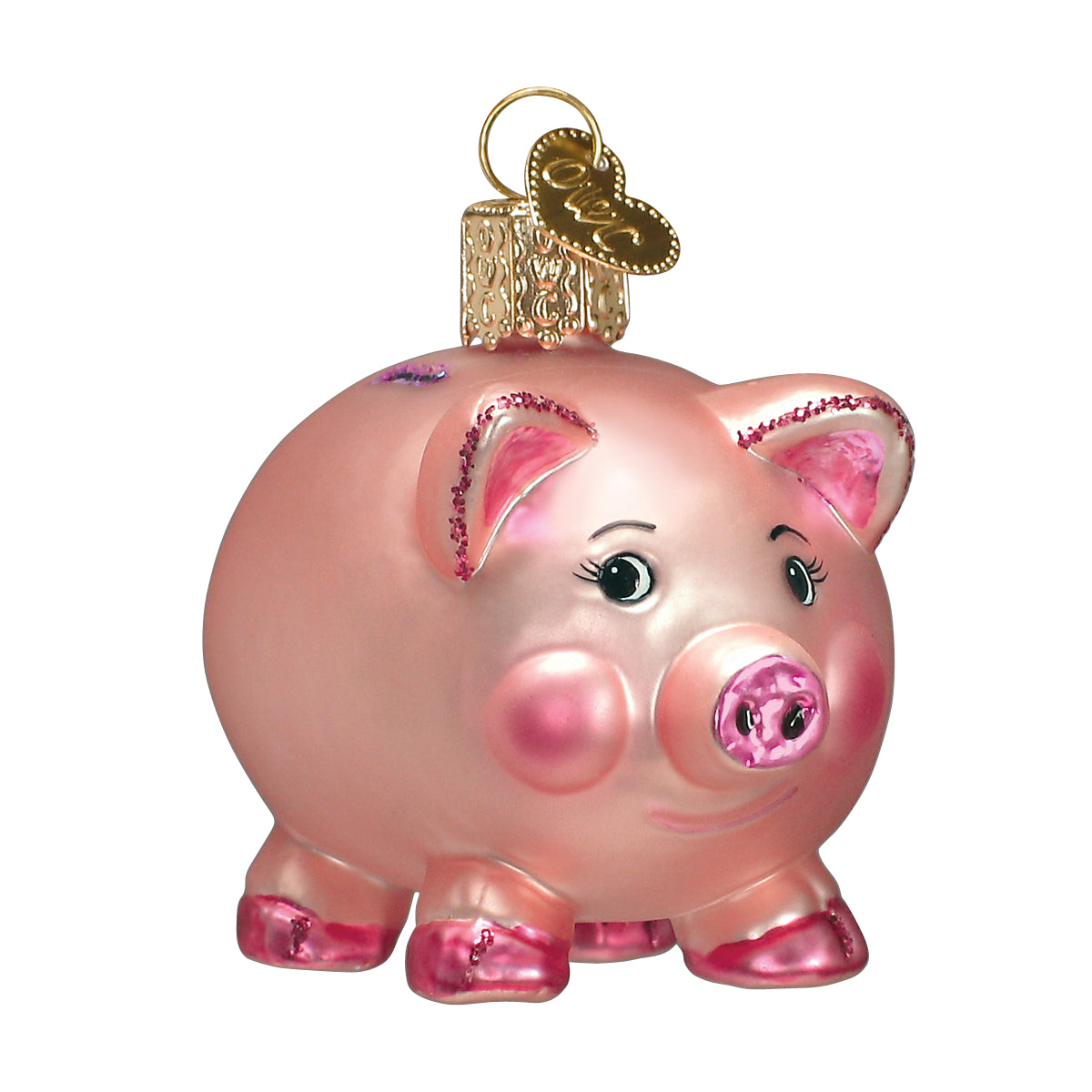 Old World Christmas Piggy Bank Ornament - hand-blown glass Christmas tree ornament (view 3)