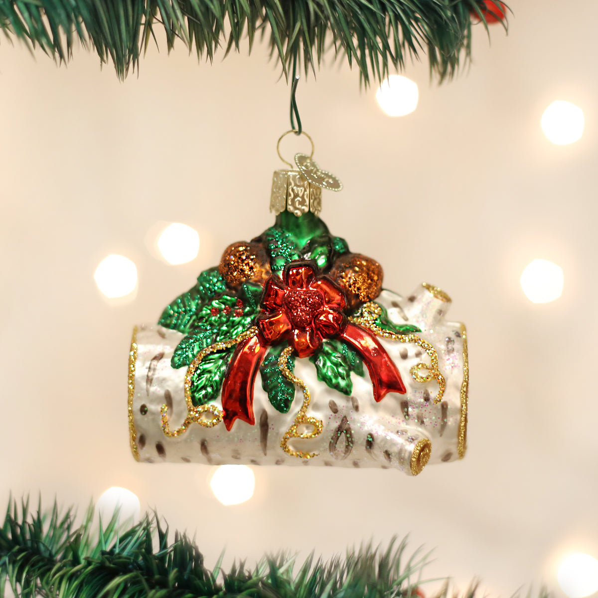 Old World Christmas Yule Log Ornament - hand-blown glass Christmas tree ornament