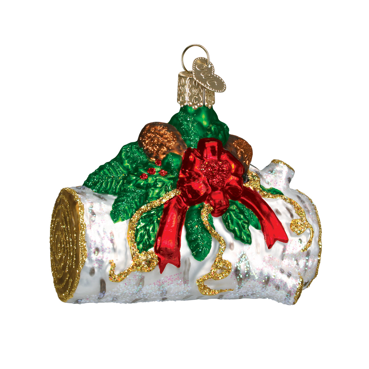 Old World Christmas Yule Log Ornament - hand-blown glass Christmas tree ornament (view 3)