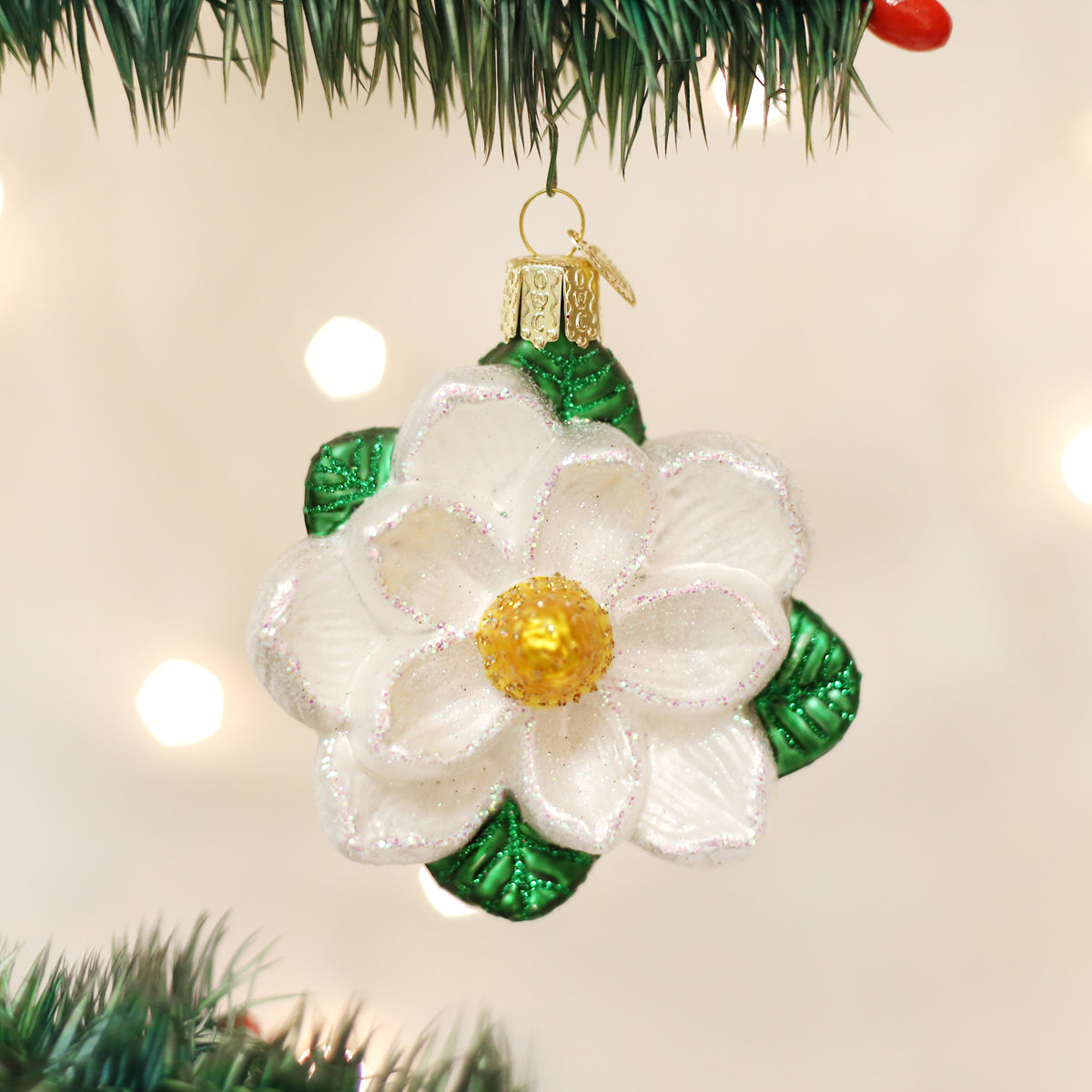 Old World Christmas Magnolia Ornament - hand-blown glass Christmas tree ornament