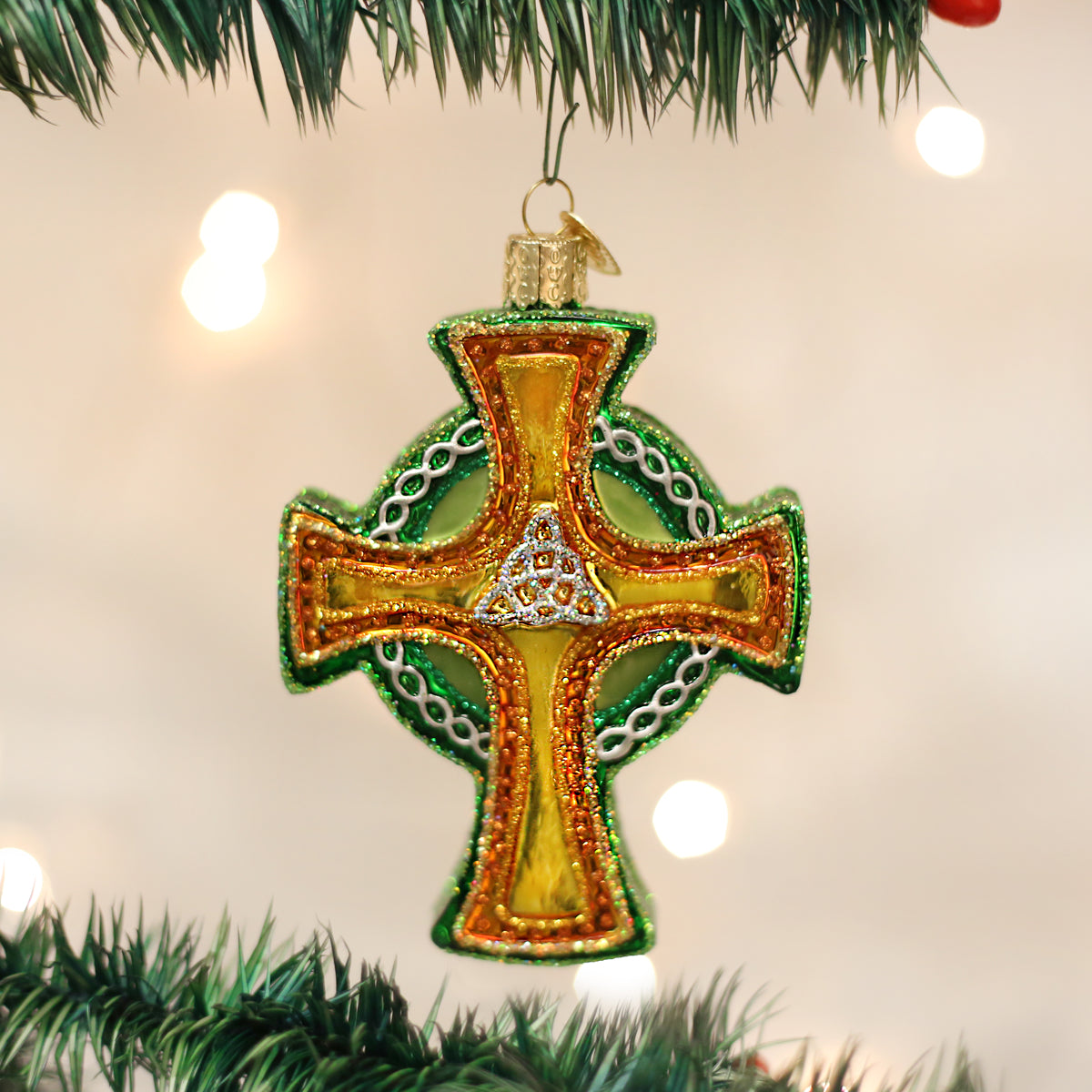 Old World Christmas Trinity Cross Ornament - hand-blown glass Christmas tree ornament