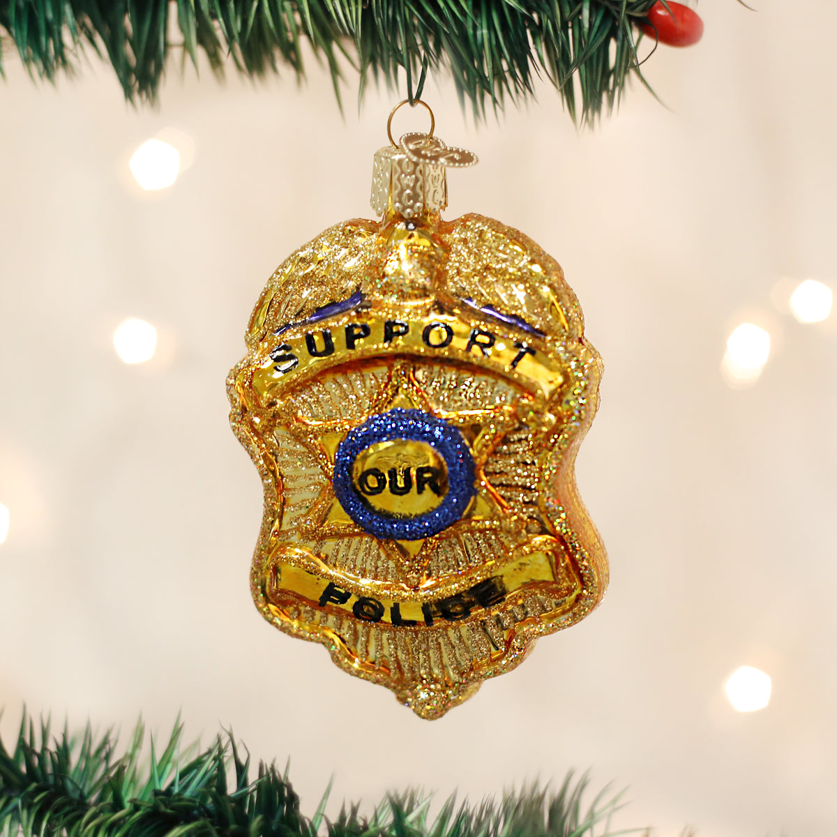 Old World Christmas Police Badge Ornament - hand-blown glass Christmas tree ornament