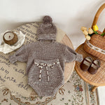 Infant Baby Girl Mixed Color Thick Needle Pullover Pants Pullover Fur Ball Knitted Hat 3-piece Set - Cindi Book