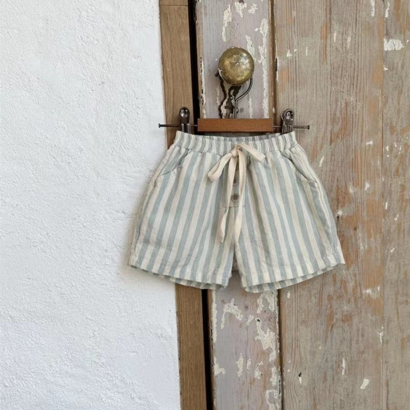 Baby Thin Cotton Vertical Stripes Korean Casual Shorts - Cindi Book