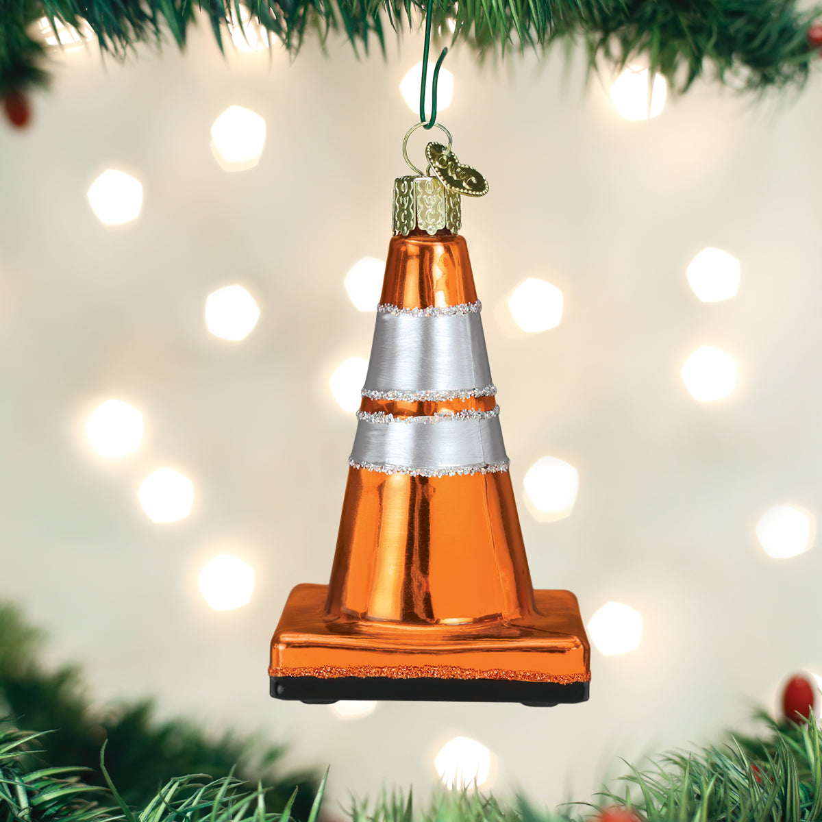Old World Christmas Cone Ornament - hand-blown glass Christmas tree ornament
