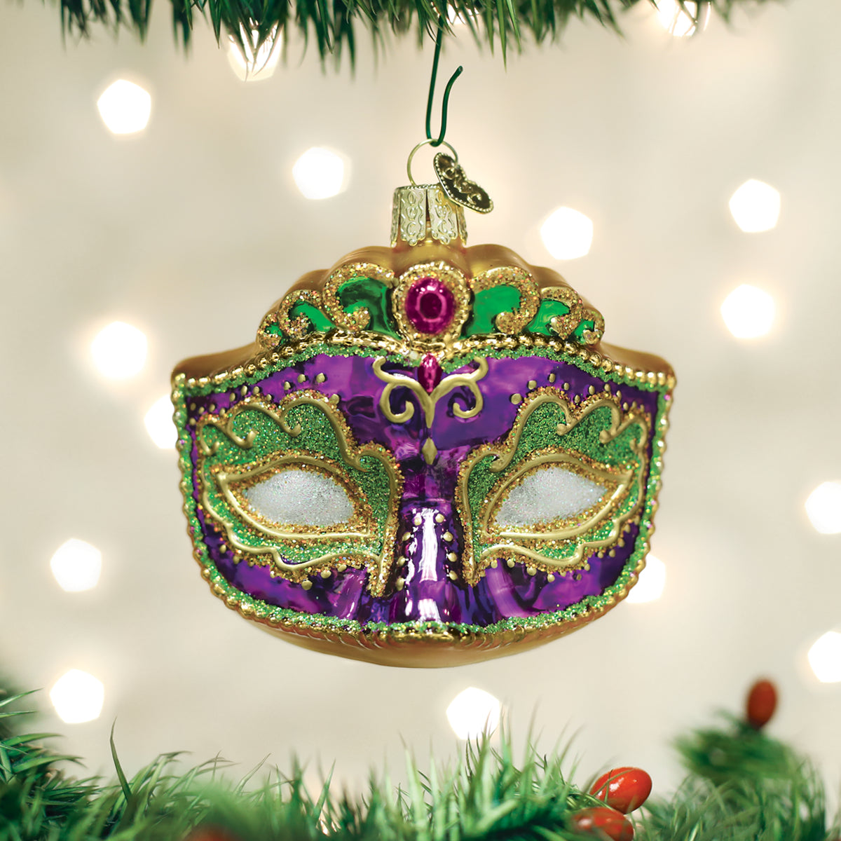Old World Christmas Mardi Gras Mask Ornament - hand-blown glass Christmas tree ornament
