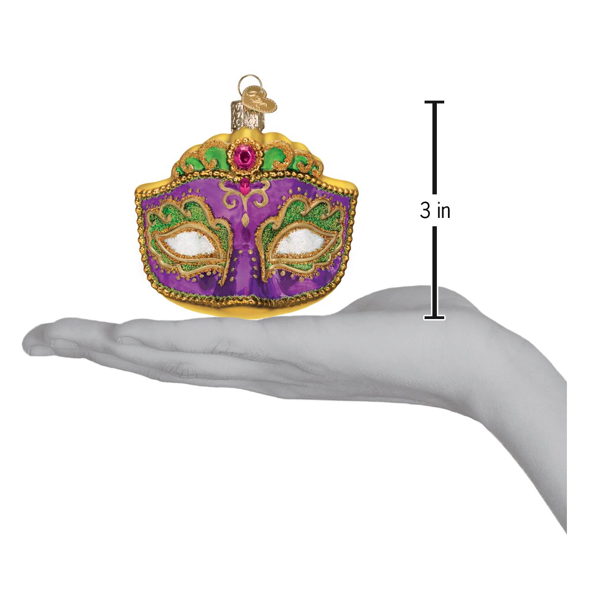 Old World Christmas Mardi Gras Mask Ornament - hand-blown glass Christmas tree ornament (view 7)