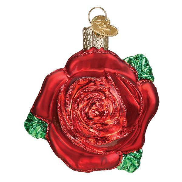 Old World Christmas Red Rose Ornament - hand-blown glass Christmas tree ornament (view 3)