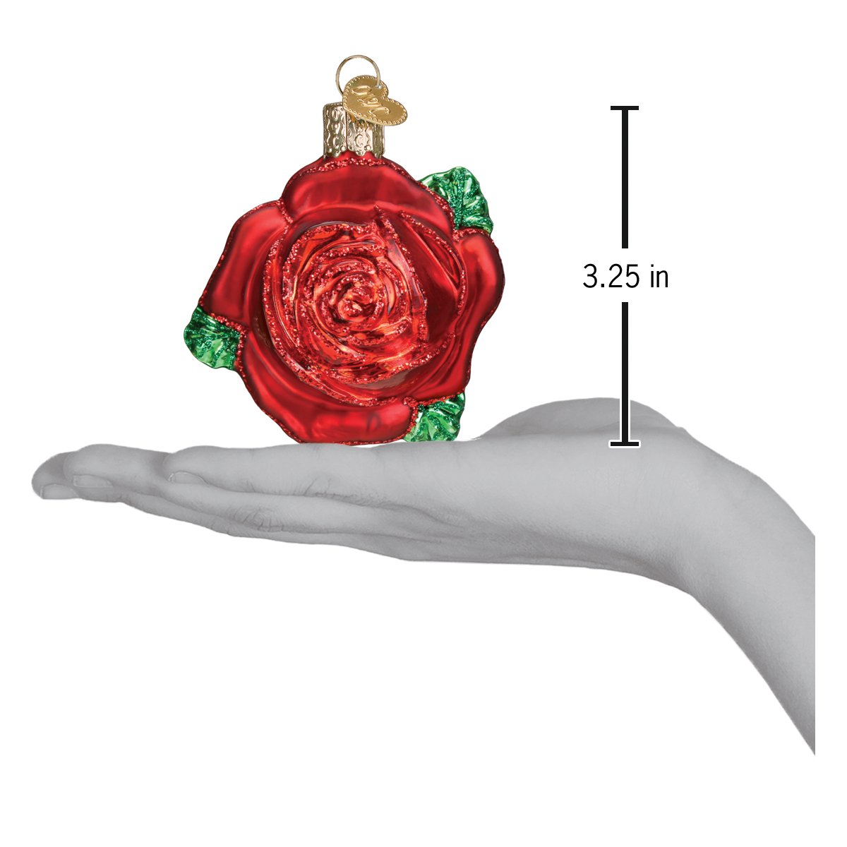 Old World Christmas Red Rose Ornament - hand-blown glass Christmas tree ornament (view 6)
